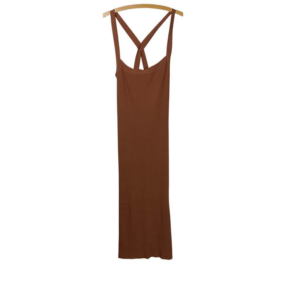 ASOS Design Brown Ribbed Knit Column Bodycon Maxi Dress Size 14